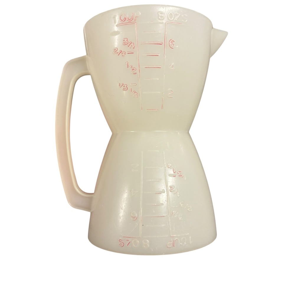Vintage Tupperware Hourglass Double Measuring Cup 1 Cup 8 oz White Red Lettering